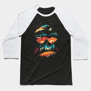 breathtaking mountain landscape with majestic trees and towering peaks in the background Baseball T-Shirt